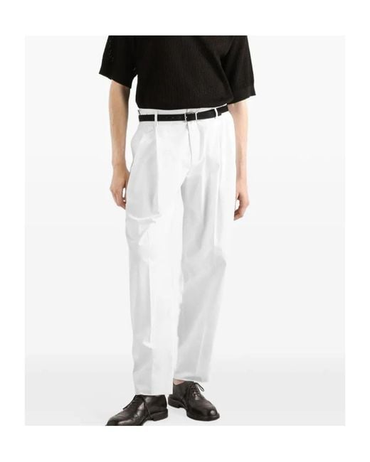 Dolce & Gabbana White Pleated Gabardine Pants for men