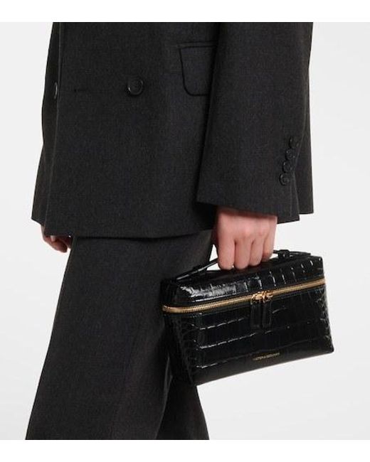 Victoria Beckham Black Crocodile-Embossed Leather Zip Shoulder Bag