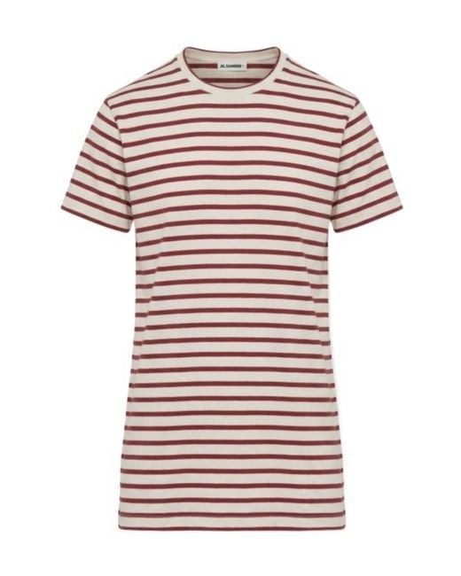 Jil Sander Red Striped Crew-Neck Dress