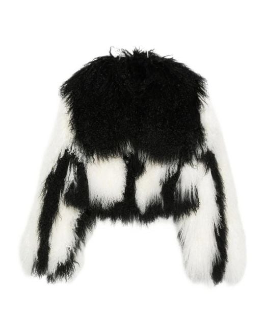 The Attico Black The Oversized Fit Patterned Shearling Jacket