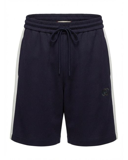 Gucci Blue Technical Jersey Shorts With Embroidery for men