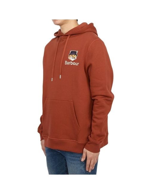 Barbour Orange Logo-Embroidered Cotton Hoodie for men