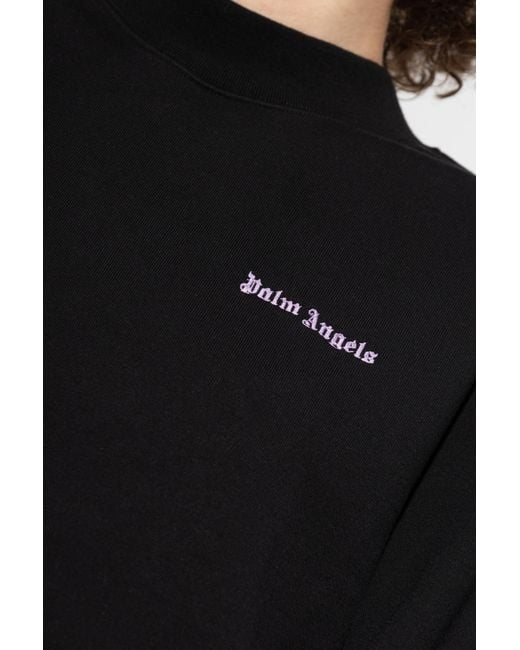 Palm Angels Black Logo Embroidered Crewneck Sweatshirt