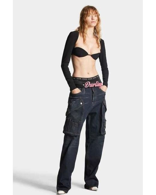 DSquared² Black Logo Plaque Cropped Top