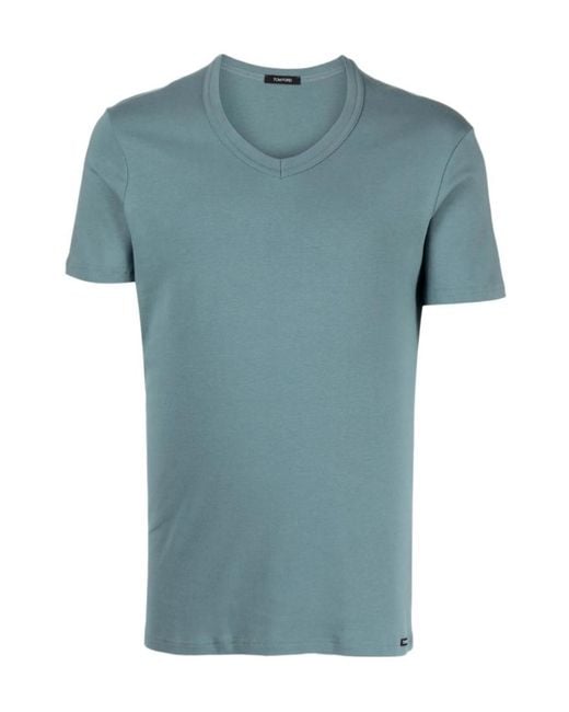 Tom Ford Blue V-Neck Stretch-Cotton T-Shirt for men