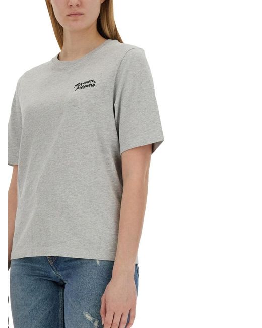 Maison Kitsuné Blue Maison Kitsuné Logo Embroidered Crewneck T-Shirt