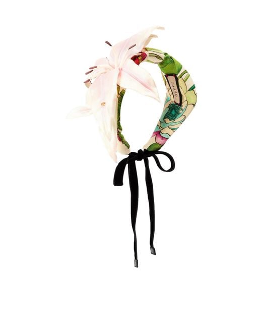 Gucci White Colorful Floral Print Fabric Headband