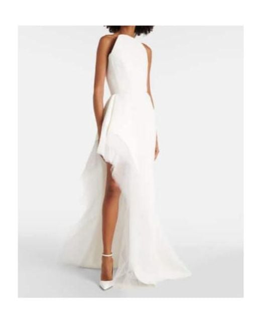 Maticevski White Bridal Epitome Tulle-Trimmed Crepe Gown
