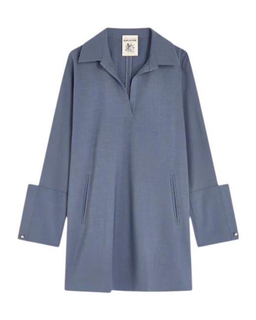 Semicouture Blue Long-Sleeve Mini Dress