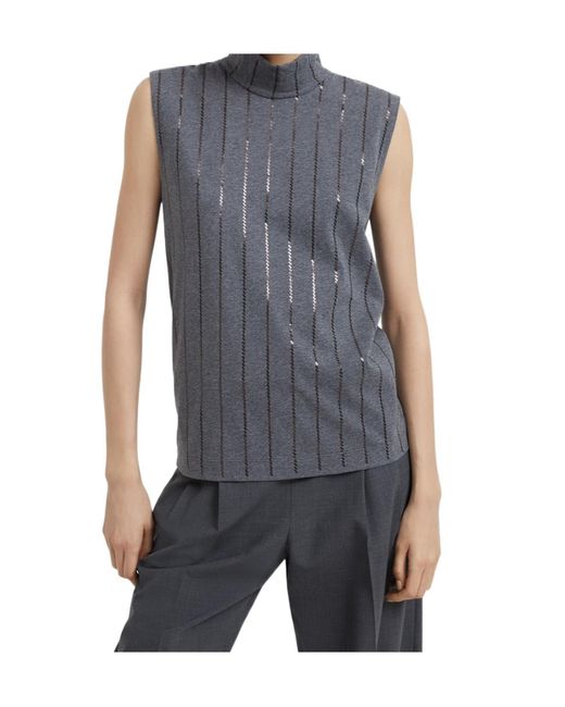 Brunello Cucinelli Gray Sequin-Embellished Top