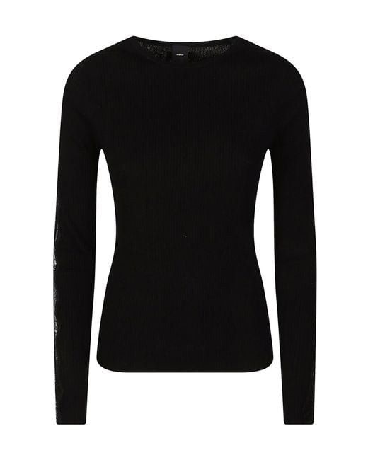 Pinko Black Lace-Detailed Ribbed Sweater