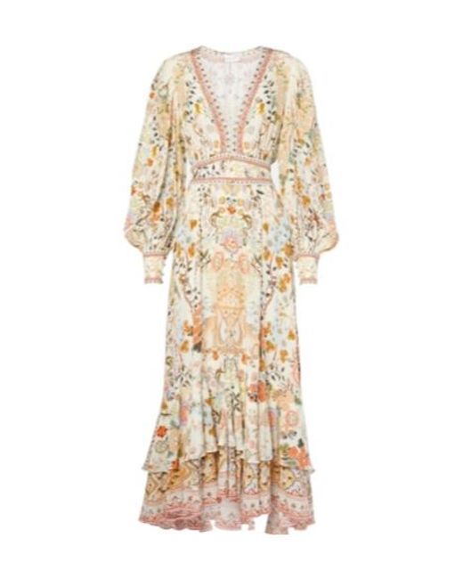 Camilla Natural Printed Tiered Silk Maxi Dress