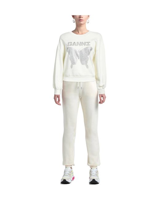 Ganni White Solid-Color Suede Sweatshirt