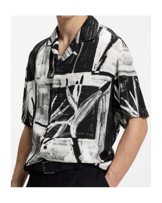 Boss Black Floral-Print Short-Sleeve Shirt for men