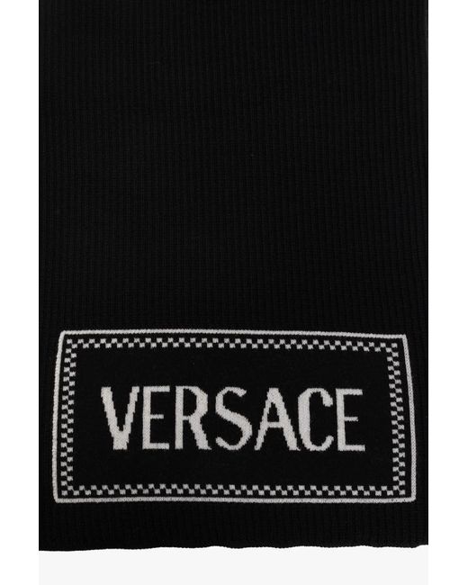 Versace Black Logo-Embroidered Scarf