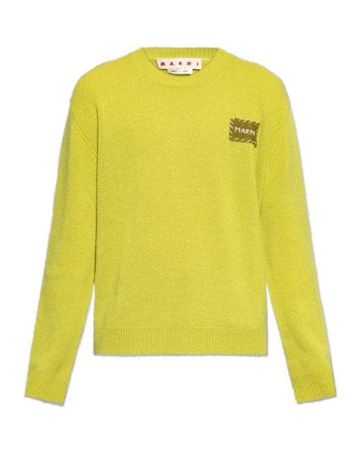 Marni Yellow Logo Patch Crewneck Jumper for men