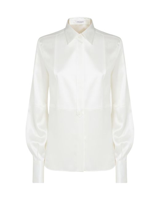 Brunello Cucinelli White Long Sleeved Curved Hem Shirt