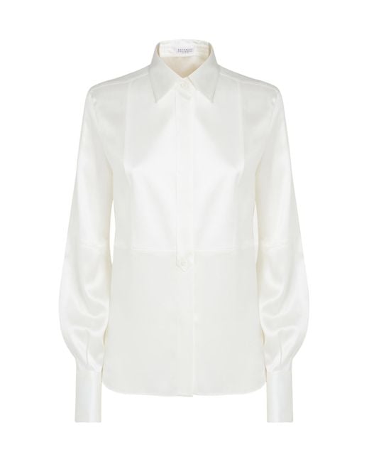 Brunello Cucinelli White Monili-Detailed Long-Sleeved Shirt