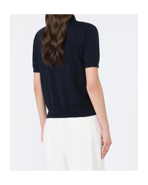 Max Mara Blue S Pomposa Short-Sleeve Knitted Polo Top