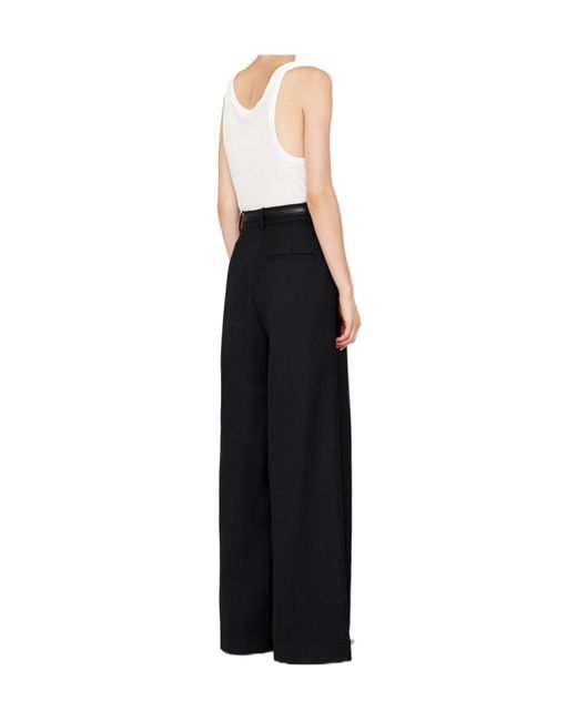 Anine Bing Black Pleated Wide-Leg Pants