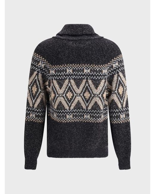 Brunello Cucinelli Gray Shawl Collared Knitted Cardigan for men