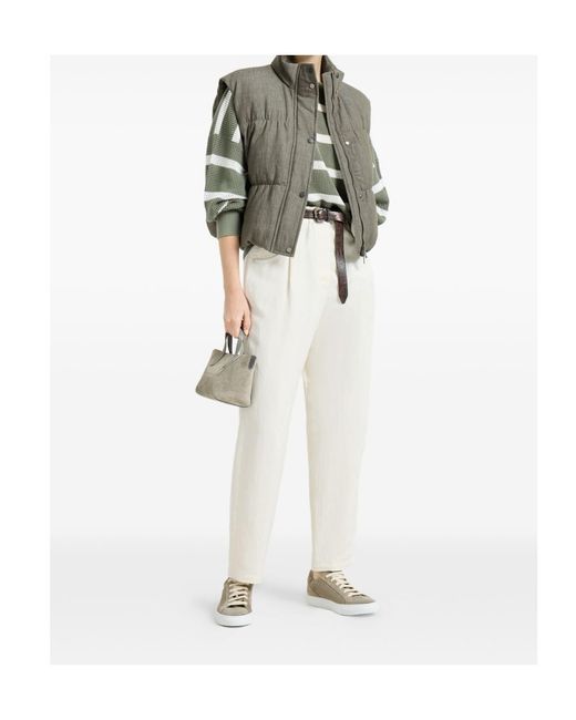Brunello Cucinelli White Embellished Straight Trousers