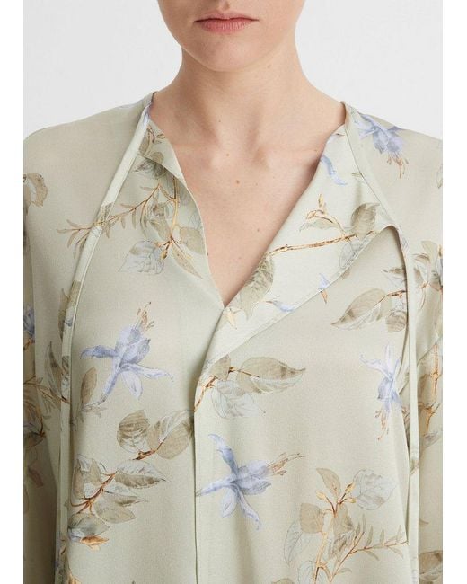 Vince Multicolor Bellflower Satin V-Neck Blouse