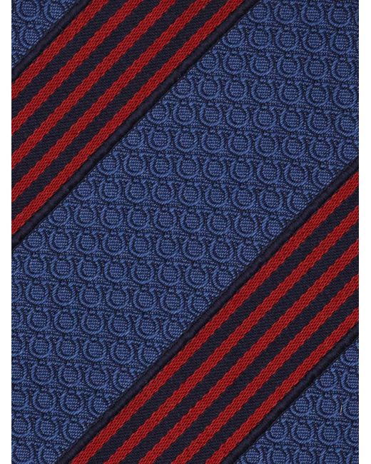 Ferragamo Blue Regimental Gancini Silk Jacquard Tie for men