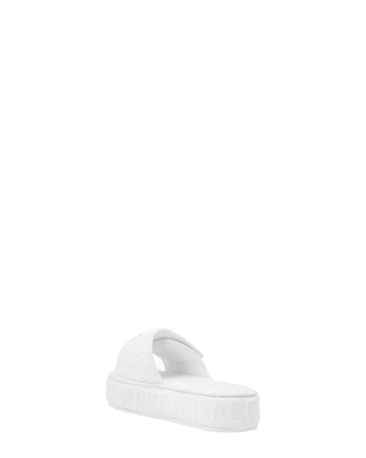 Versace White Logo Monogram Platform Slides