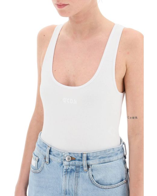 Gcds White Logo Printed Jersey Bodysuit