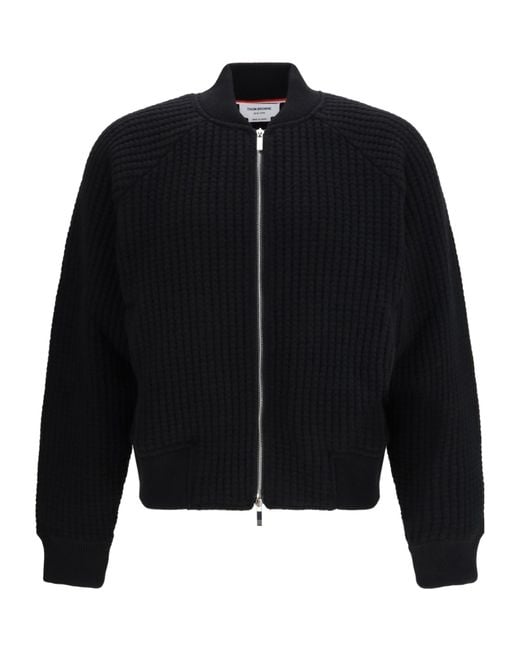 Thom Browne Black Knit Zip-Up Bomber Jacket for men