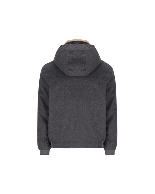 Brunello Cucinelli Gray Zip-Up Hooded Jacket for men