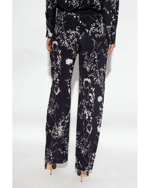 Victoria Beckham Black Floral-Print Silk Trousers