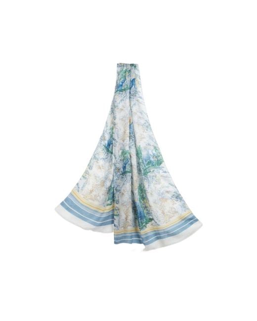 Etro Blue Wool And Silk Scarf With Design for men