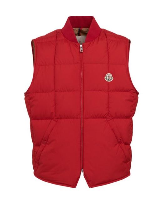 Moncler Red Elberton Tech Square-Quilted Down Vest