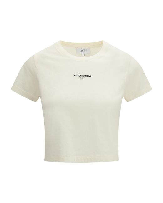 Maison Kitsuné White Maison Kitsuné Logo Embroidered T-Shirt