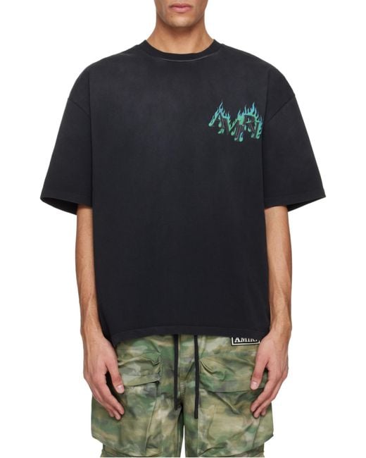 Amiri Black Logo Flames Crewneck T-Shirt for men
