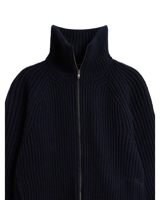 Soeur Blue Zip-Up Turtleneck Knit Cardigan