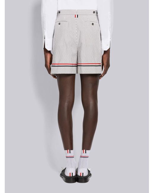 Thom Browne White Striped Seersucker Cuff Shorts for men
