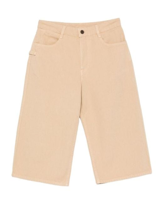 Lemaire Natural Logo-Patch Wide-Leg Denim Shorts