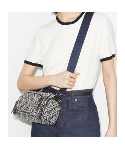 Tory Burch Blue Logo-Print Shoulder Bag