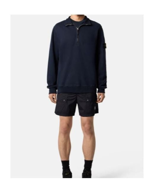 Stone Island Blue Logo Patch Half-Zipped Sweatshirt for men