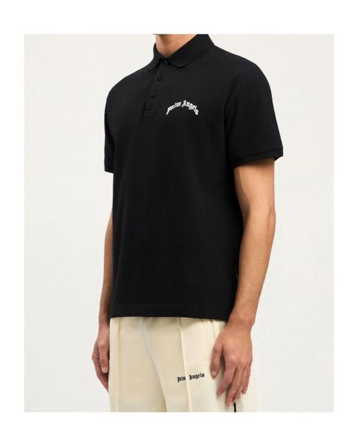 Palm Angels Black Curved Logo Short-Sleeved Polo Shirt for men
