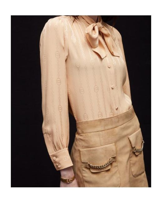 Gucci Natural Interlocking G Chain Silk Jacquard Shirt