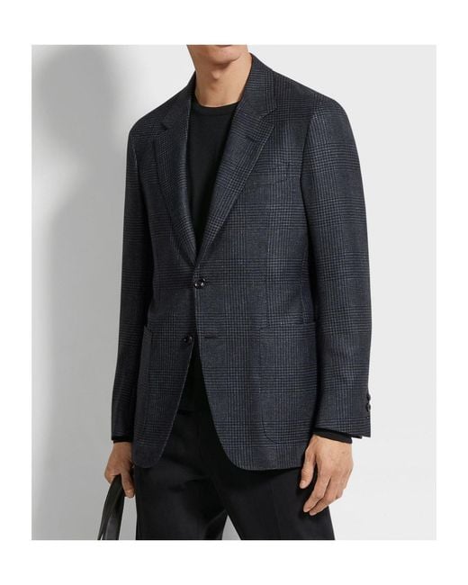 Zegna Blue And Silk Cashmere And Linen Jacket for men