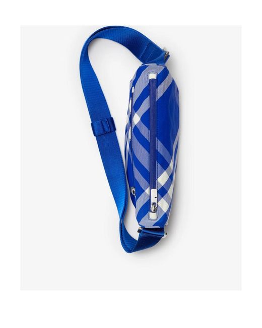 Burberry Blue Shield Check-Pattern Zipped Messenger Bag for men