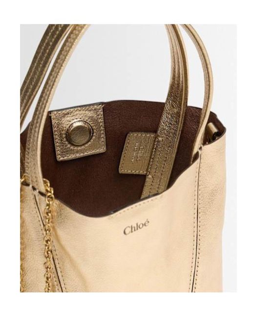 Chloé Natural Spin Metallic Leather Top Handle Bag