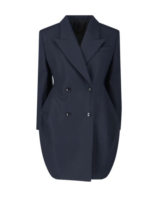 Alaïa Blue Alaïa Round Double-Breasted Coat