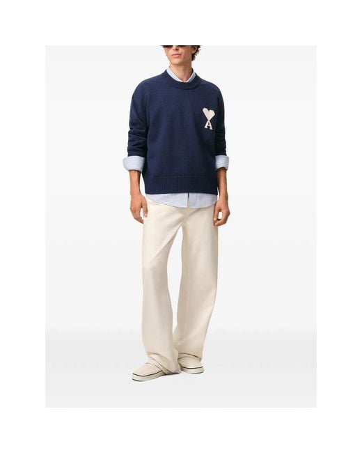 AMI Blue Ami Ami De Coeur Crewneck Jumper for men