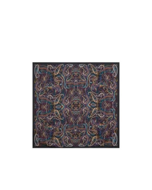 Etro Gray Paisley Foliage Motif Satin Scarf